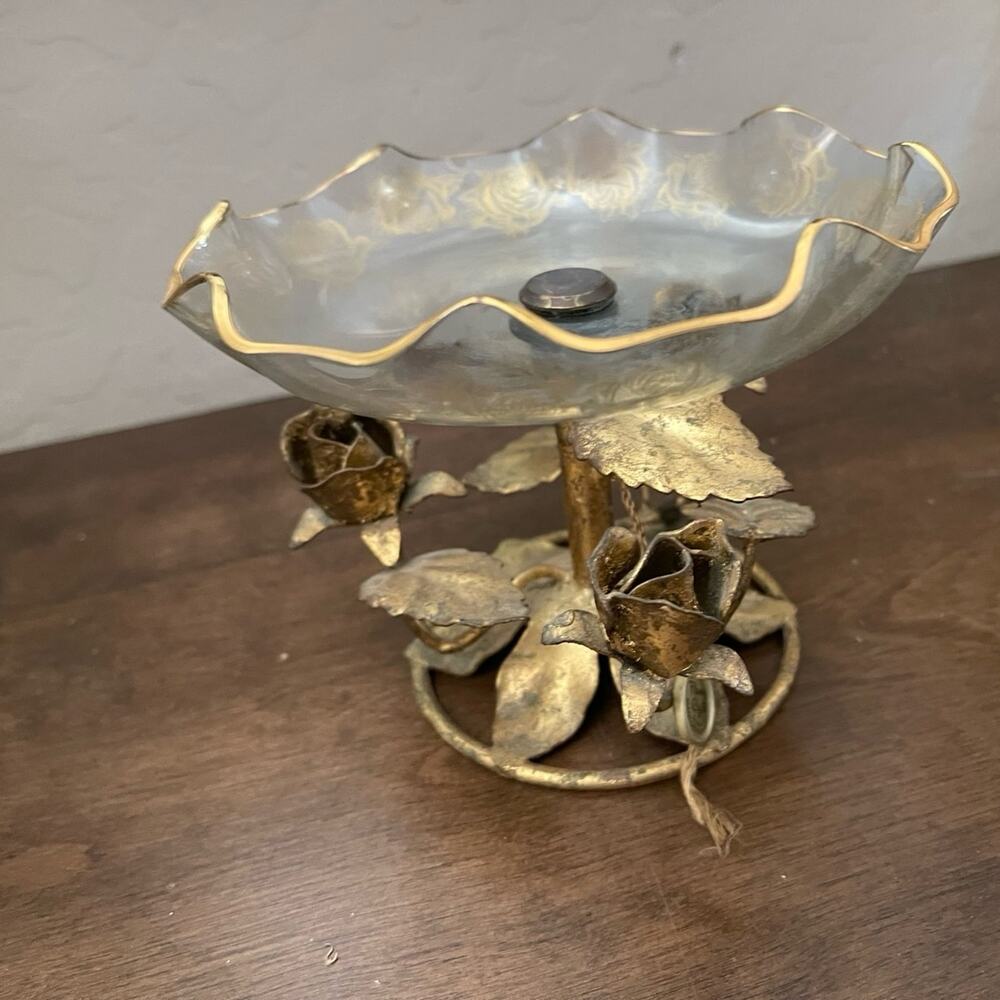 Vintage 50’s Flamingo Crystal candy dish Italy  "Hollywood Regency style"